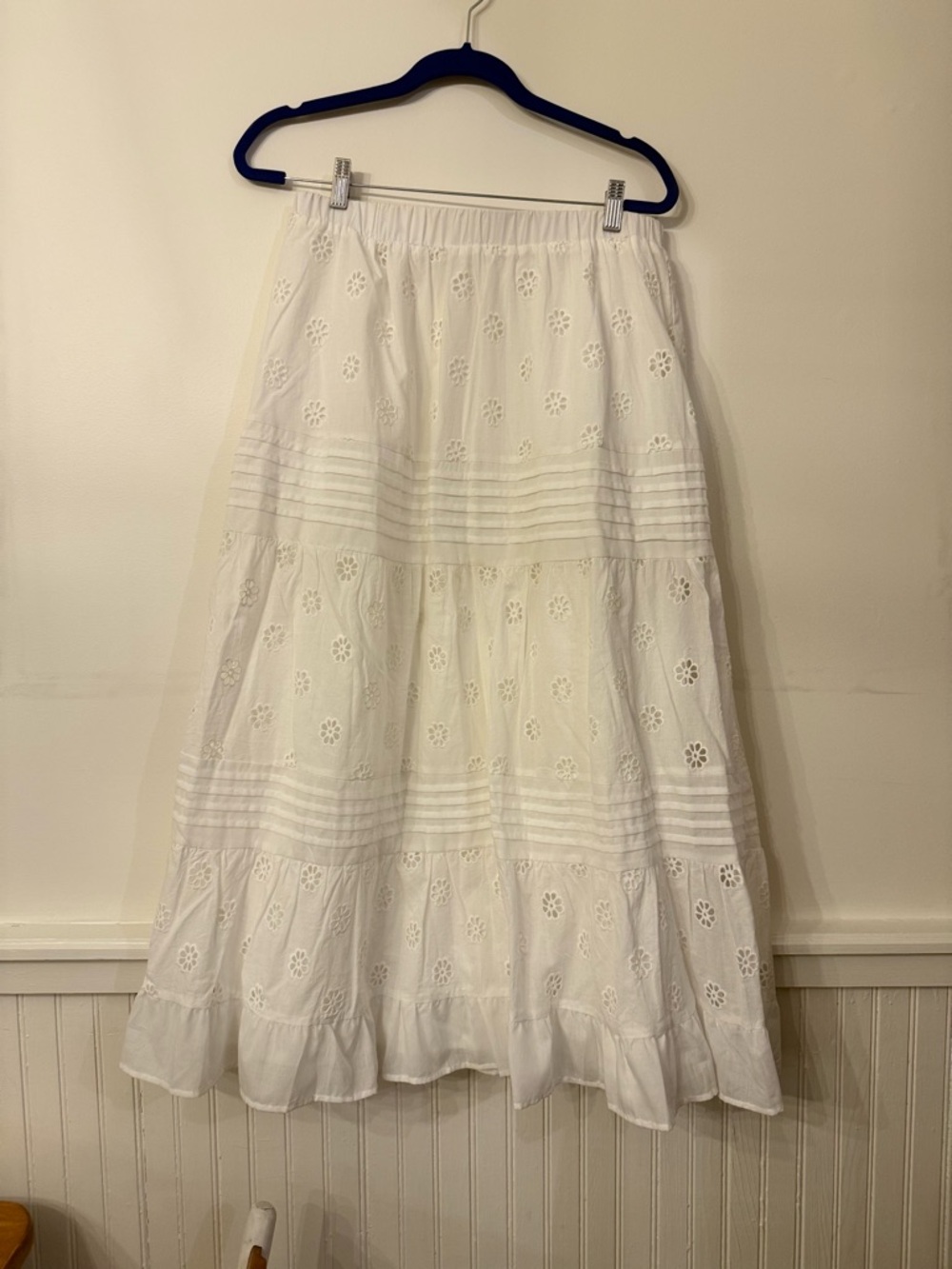 Women's White Eyelet Tiered Maxi Skirt